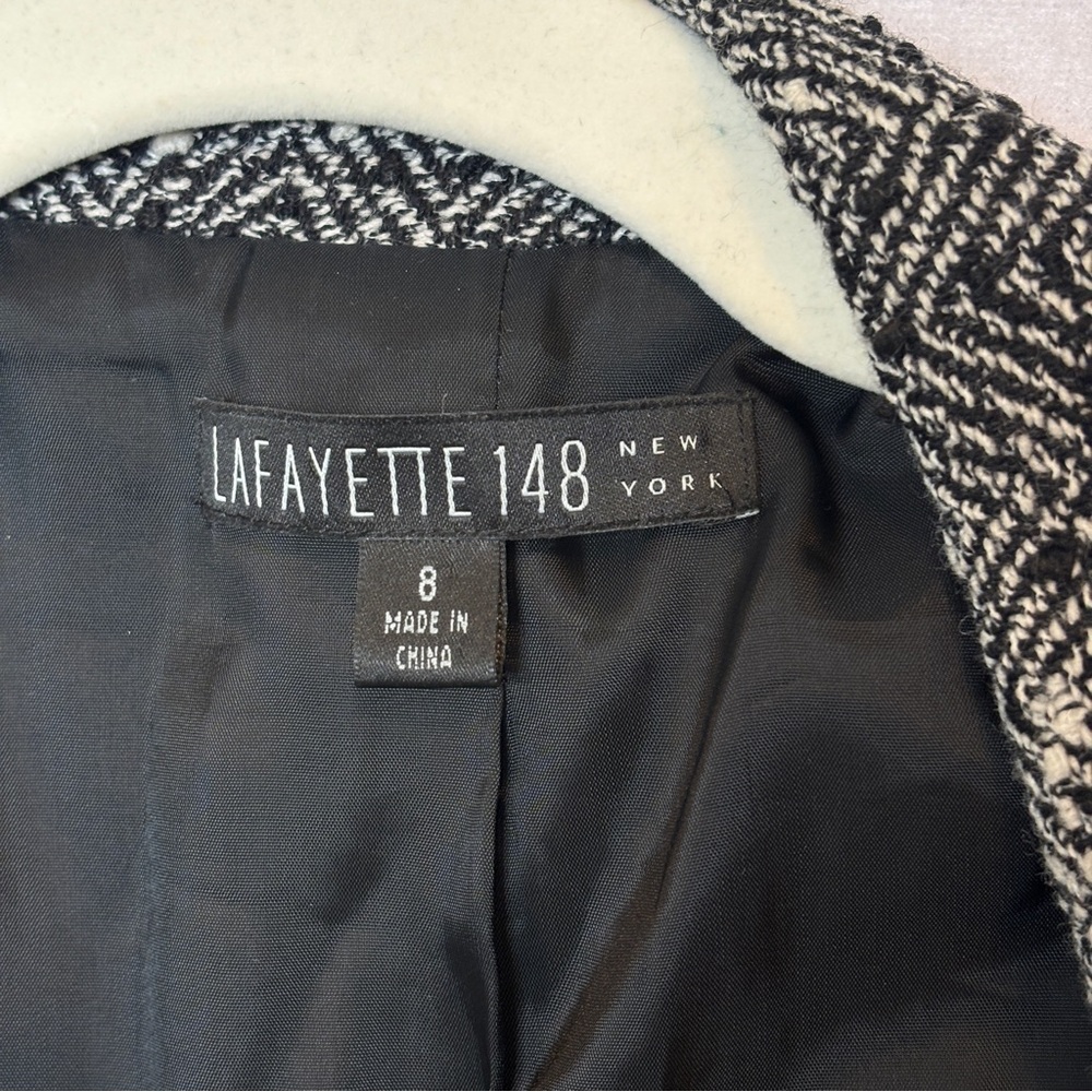 Lafayette 148 New York Black & White Herringbone Wool Tweed Blazer Jacket Size 8 - Picture 7 of 11